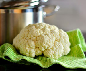 Head of Cauliflower on Towel in Kitchen