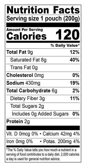 Cauliflower Risotto Nutrition Label