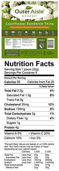 Cauliflower Sandwich Thins Ingredients